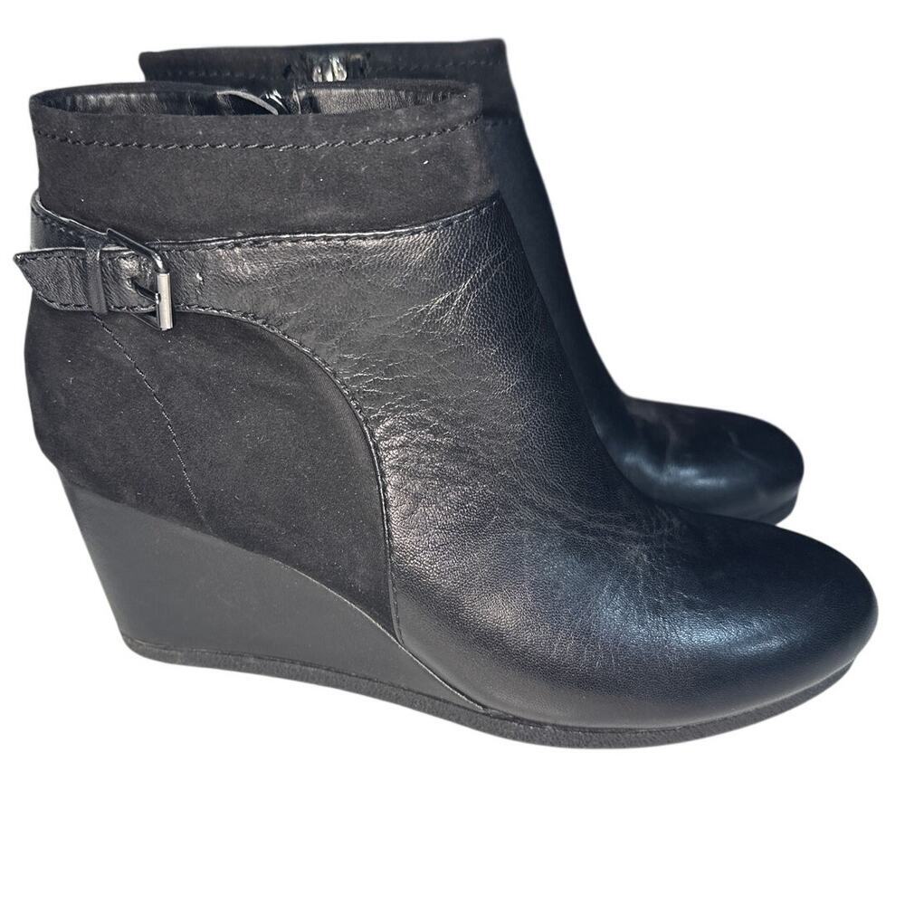 Giani Bernini Women's Black Leather Kynston Wedge Booties, Size 7, Like New